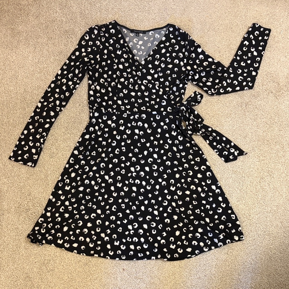 Classic Black-and-White Print Wrap Dress